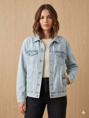 Sunrise Kingdom Light Wash Oversized Denim Trucker Jacket - Size M